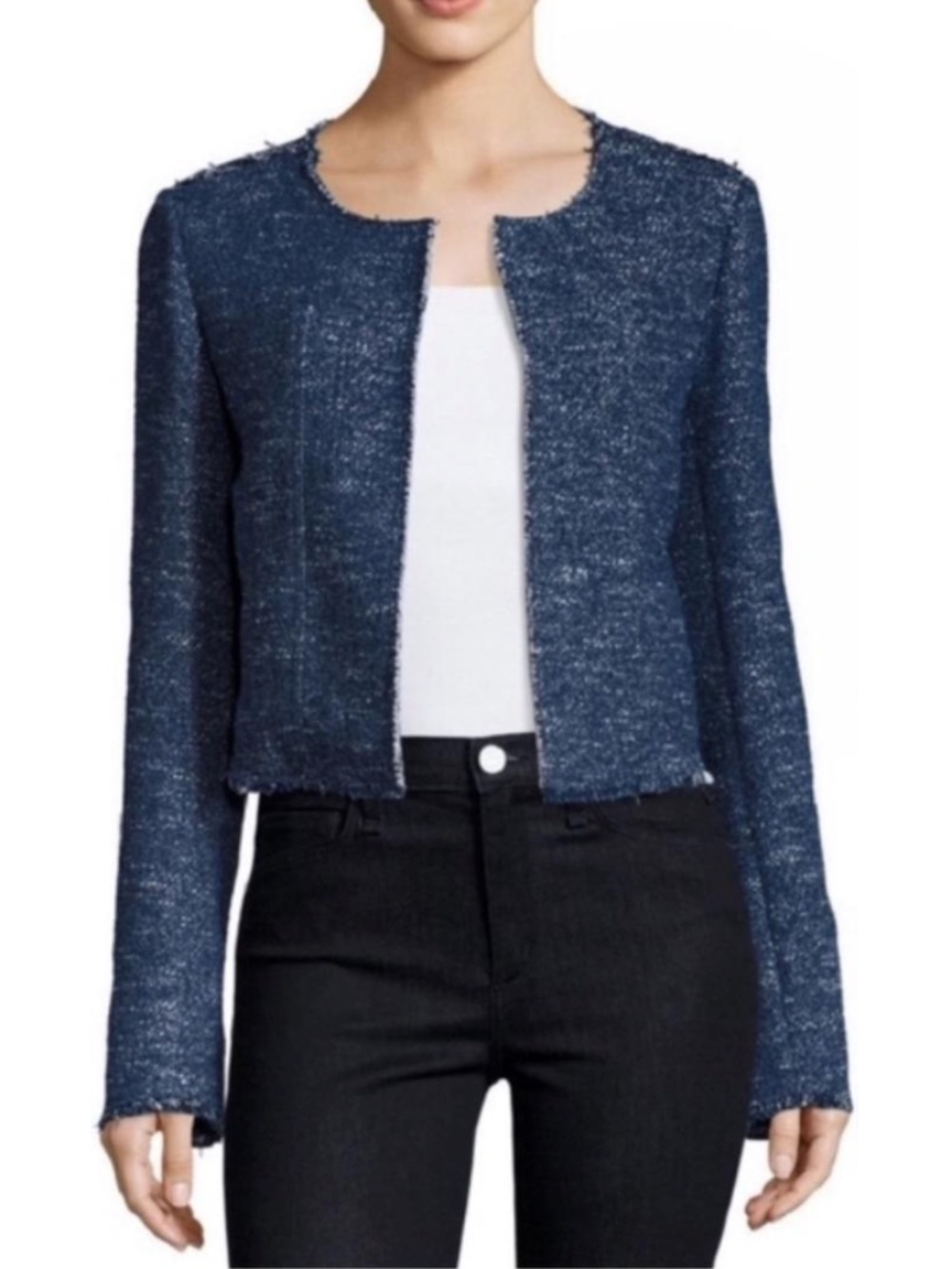 Theory Ualana Raw Edge Indigo Tweed Jacket - Blue Size 2 NWOT